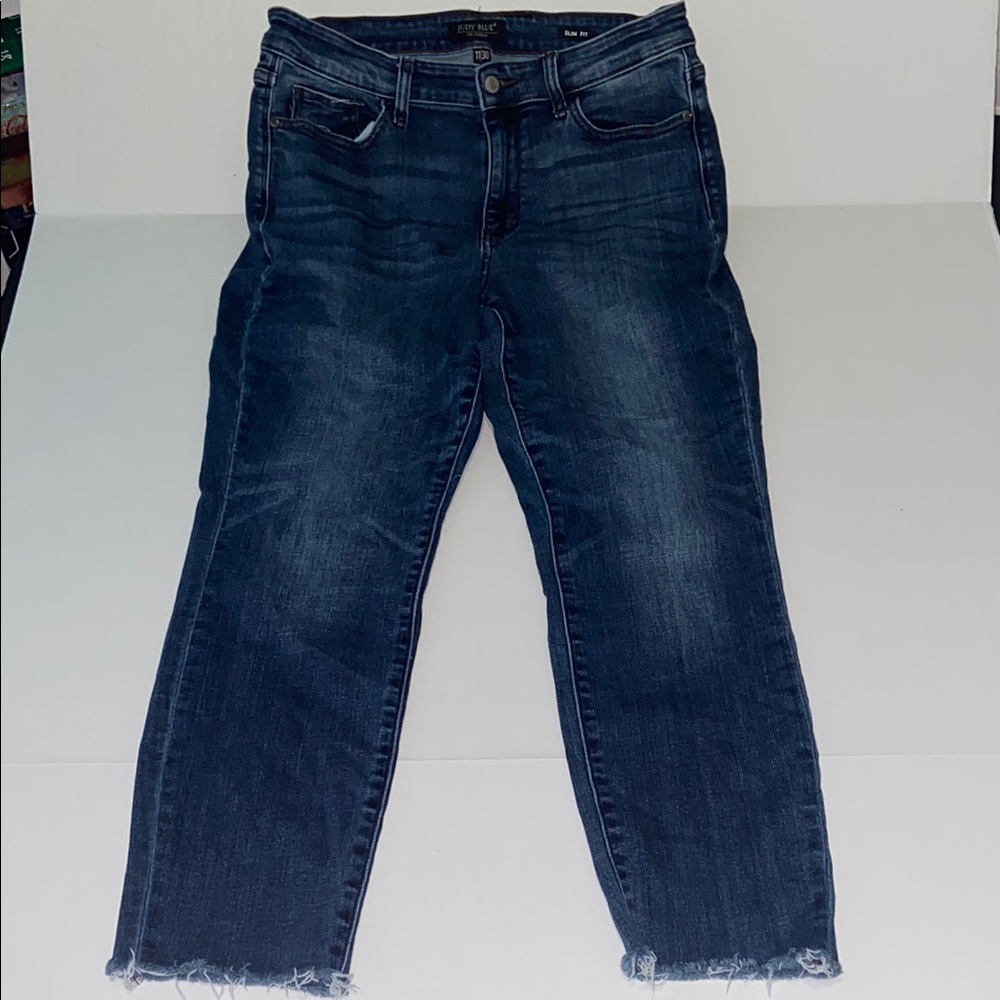 Judy Blue Slim Fit Juniors Size 11 / 30 Ankle Blue Jeans with Frayed Hem